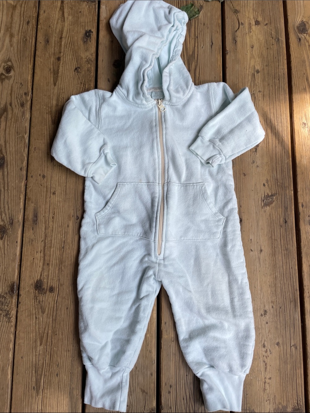 🇨🇦 MINI MIOCHE 2T Baby Blue Hooded Romper Onesie Organic Cotton Made in Canada